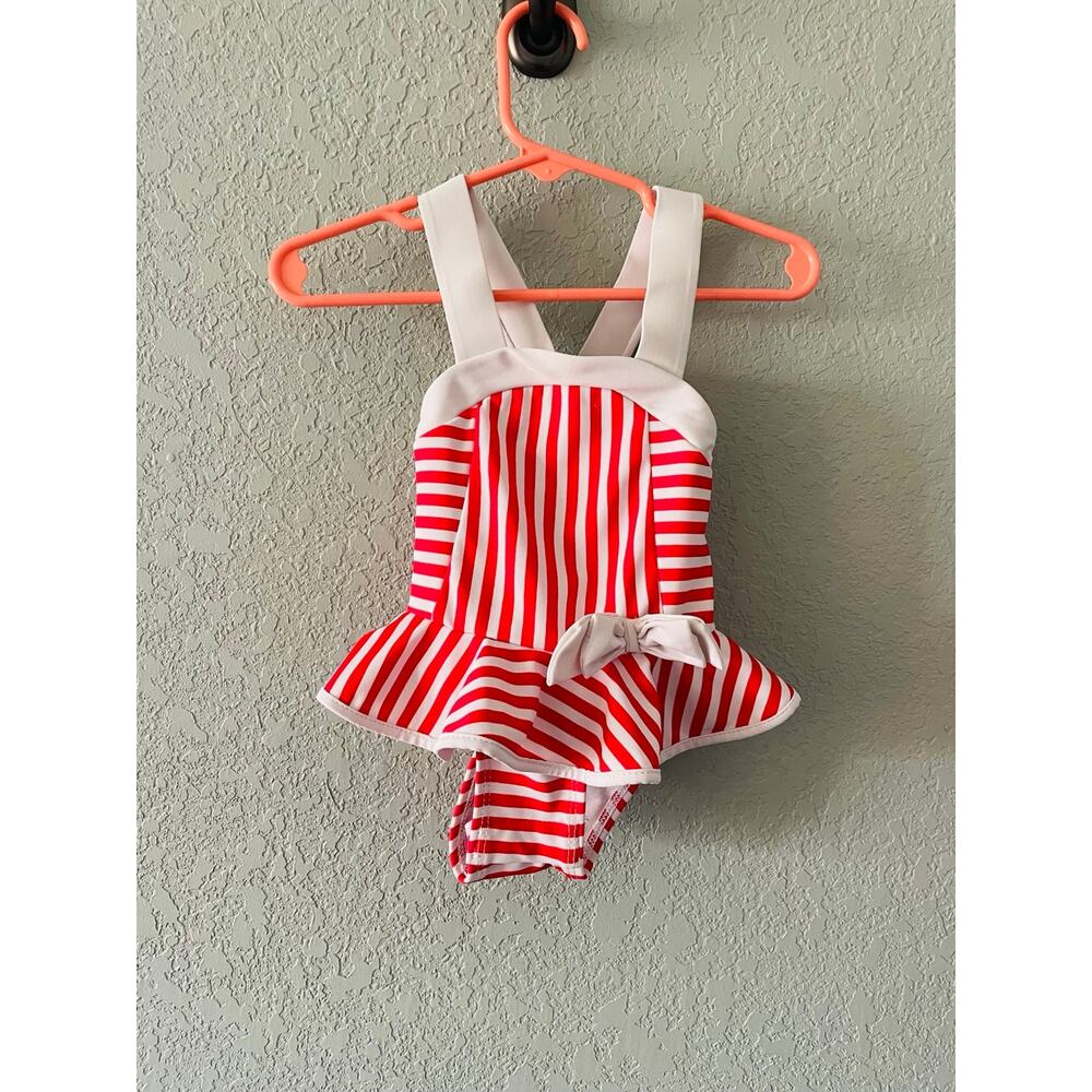 Circo Girls 9 Months Swimsuit One Piece White Red Striped Bow